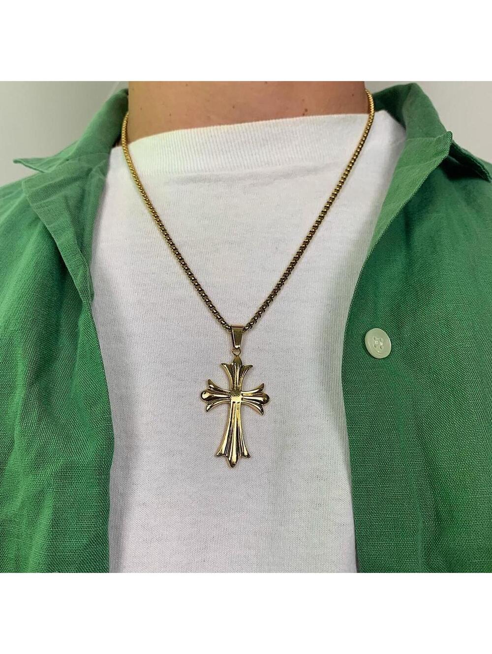 Gothic Gold Big Cross pendant stainless steel necklace